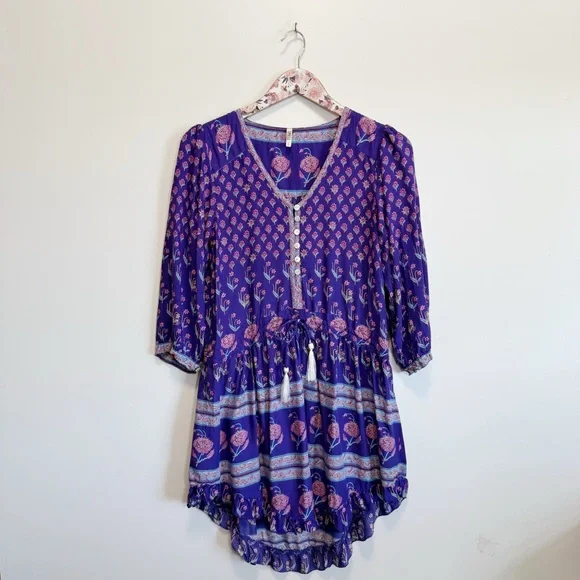 SPELL Bohemian Royale Playdress Purple S Small Mini Ruffle Dress Tassel - Picture 3 of 12